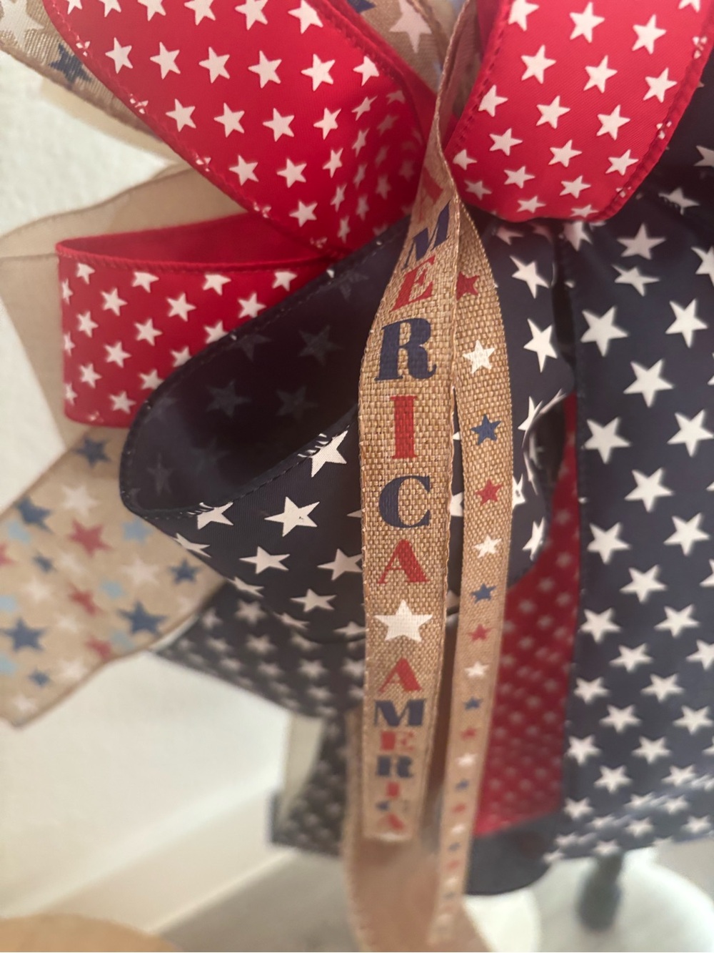 Hand Crafted  XL Patriotism Bow Red, Navy Star Ribbon Bow NEW Final Sale